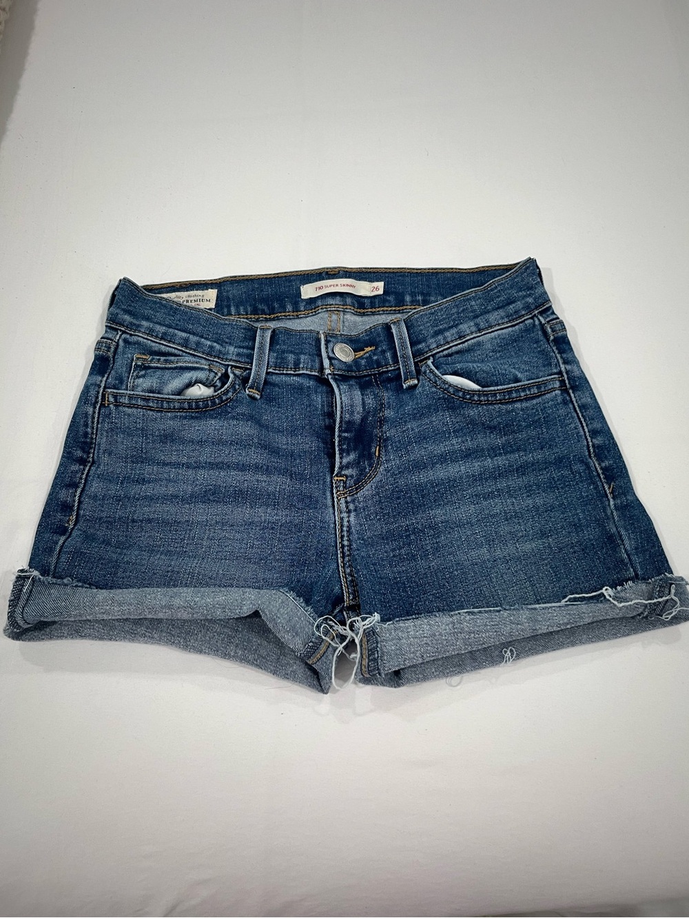 Levi's Blue Rolled Hem Denim Shorts